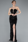 Abendkleid im Meerjungfrau-Stil Lang Schuppig Schwarz ABU4790