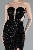 Abendkleid im Meerjungfrau-Stil Lang Schuppig Schwarz ABU4790