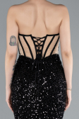 Abendkleid im Meerjungfrau-Stil Lang Schuppig Schwarz ABU4790