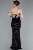 Abendkleid im Meerjungfrau-Stil Lang Schuppig Schwarz ABU4790