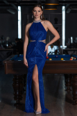 Abendkleid im Meerjungfrau-Stil Lang Sächsischblau ABU4766
