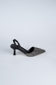 Stiletto Steinbesetzt Schwarz-Silber AB1127