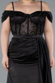 Kleider in Großen Größen Lang Satin Schwarz ABU4803