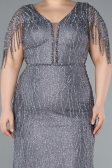 Grau Abendkleid İn Übergröße Lang ABU4146