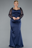 Kleider in Großen Größen Lang Satin Marineblau ABU4670