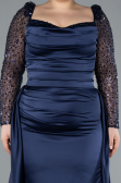 Kleider in Großen Größen Lang Satin Marineblau ABU4670