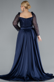 Kleider in Großen Größen Lang Satin Marineblau ABU4670