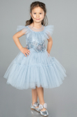 Abendkleid für Kinder Kurz Grau-Indigo ABK2067