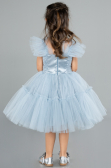 Abendkleid für Kinder Kurz Grau-Indigo ABK2067