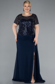 Abendkleid in Übergröße Lang Chiffon Marineblau ABU4806