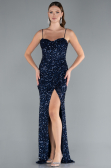Abendkleid Lang Schuppig Marineblau ABU4842