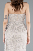 Abendkleid Lang Perlenbesetzt Beige ABU4871