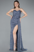Abendkleid Lang Perlenbesetzt Grau-Indigo ABU4871