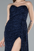 Abendkleid Lang Perlenbesetzt Marineblau ABU4871
