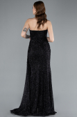 Abendkleid Lang Perlenbesetzt Schwarz ABU4871