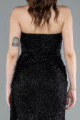 Abendkleid Lang Perlenbesetzt Schwarz ABU4871