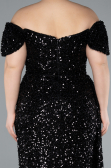 Abendkleid in Übergröße Lang Schuppig Schwarz ABU4863
