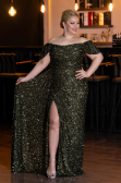Abendkleid in Übergröße Lang Schuppig Khaki ABU4863