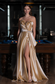 Beige Abendkleid Satin Lang ABU4522