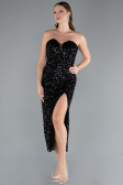 Partykleid Midi Schuppig Schwarz ABK2335