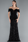 Abendkleid im Meerjungfrau-Stil Lang Schuppig Schwarz ABU4906