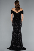 Abendkleid im Meerjungfrau-Stil Lang Schuppig Schwarz ABU4906