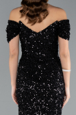 Abendkleid im Meerjungfrau-Stil Lang Schuppig Schwarz ABU4906