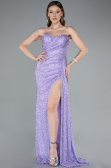Abendkleid Lang Perlenbesetzt Lila ABU4871
