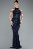 Abendkleid Lang Perlenbesetzt Marineblau ABU4912
