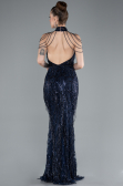 Abendkleid Lang Perlenbesetzt Marineblau ABU4912