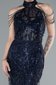 Abendkleid Lang Perlenbesetzt Marineblau ABU4912