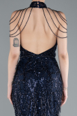 Abendkleid Lang Perlenbesetzt Marineblau ABU4912