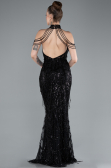 Abendkleid Lang Perlenbesetzt Schwarz ABU4912