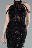 Abendkleid Lang Perlenbesetzt Schwarz ABU4912