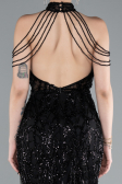 Abendkleid Lang Perlenbesetzt Schwarz ABU4912