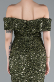 Khaki Abendkleid İm Meerjungfrau-Stil Schuppig Lang ABU4778