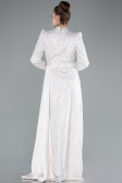 Hijab-Abendkleid Lang Perlenbesetzt Beige ABU4941