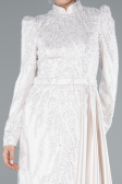 Hijab-Abendkleid Lang Perlenbesetzt Beige ABU4941