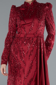 Hijab-Abendkleid Lang Perlenbesetzt Weinrot ABU4941