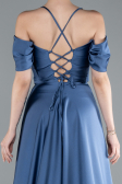 Grau-Indigo Abschlusskleid Satin Lang ABU4703