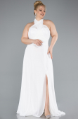 Kleider in Großen Größen Lang Chiffon Weiß ABU4951