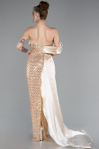 Abendkleid im Meerjungfrau-Stil Lang Perlenbesetzt Gold ABU4986