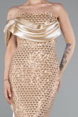 Abendkleid im Meerjungfrau-Stil Lang Perlenbesetzt Gold ABU4986