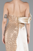 Abendkleid im Meerjungfrau-Stil Lang Perlenbesetzt Gold ABU4986