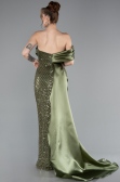 Abendkleid im Meerjungfrau-Stil Lang Perlenbesetzt Khaki ABU4986