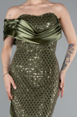 Abendkleid im Meerjungfrau-Stil Lang Perlenbesetzt Khaki ABU4986