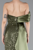 Abendkleid im Meerjungfrau-Stil Lang Perlenbesetzt Khaki ABU4986