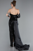 Abendkleid im Meerjungfrau-Stil Lang Perlenbesetzt Schwarz ABU4986