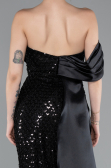 Abendkleid im Meerjungfrau-Stil Lang Perlenbesetzt Schwarz ABU4986
