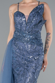 Abendkleid Lang Perlenbesetzt Indigo ABU5003